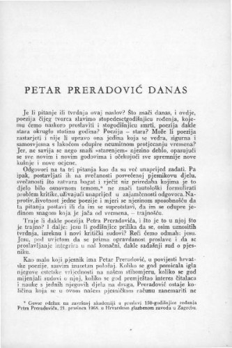 Petar Preradović danas / I. Frangeš