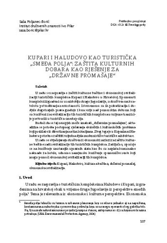 Kupari i Haludovo kao turistička „smeđa polja“: zaštita kulturnih dobara kao rješenje za „državne promašaje“ / Saša Poljanec Borić