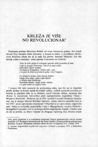 Krleža je više no revolucionar / Ruggero Jacobbi ; prevela Renata Hace