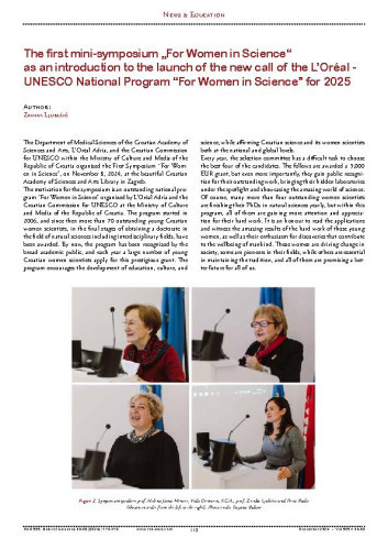 The first mini-symposium „For Women in Science“ as an introduction to the launch of the new call of the L’Oréal - UNESCO National Program “For Women in Science” for 2025 : News & Education / Zrinka Ljubešić