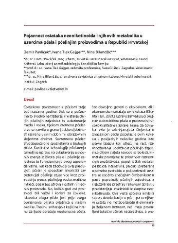 Pojavnost ostataka neonikotinoida i njihovih metabolita u uzorcima pčela i pčelinjim proizvodima u Republici Hrvatskoj
 / Damir Pavliček, Ivana Tlak Gajger, Nina Bilandžić