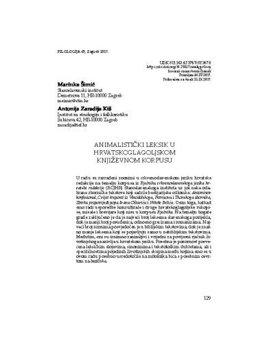Animalistički leksik u hrvatskoglagoljskom književnom korpusu / Marinka Šimić, Antonija Zaradija Kiš