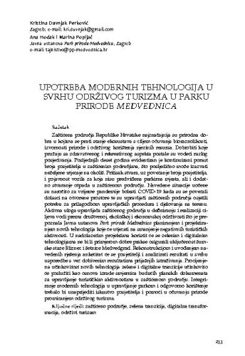 Upotreba modernih tehnologija u svrhu održivog turizma u Parku prirode Medvednica / Kristina Duvnjak Perković, Ana Hodak, Marina Popijač 