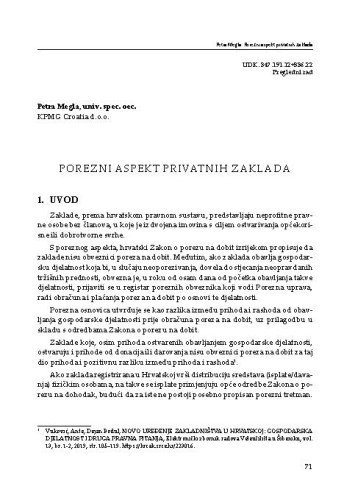 Porezni aspekt privatnih zaklada / Petra Megla