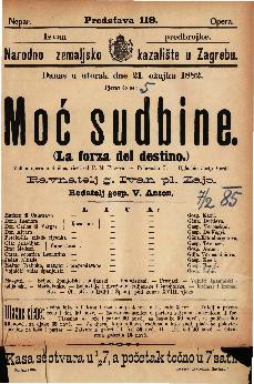 Moć sudbine : Velika opera u 4 či na / Uglasbio Josip Verdi  =  La forza del destino