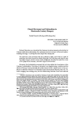 Choral Movement and Nationalism in Nineteenth-Century Hungary / Rudolf Gusztin