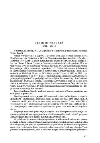 Velimir Pravdić (1931.-2011.) : [nekrolog] / Jasenka Bišćan i Mladen Juračić