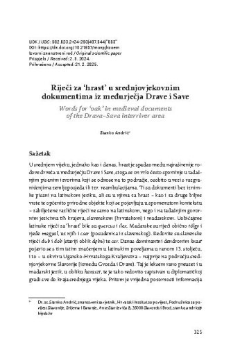 Riječi za 'hrast' u srednjovjekovnim dokumentima iz međurječja Drave i Save
/ Stanko Andrić
