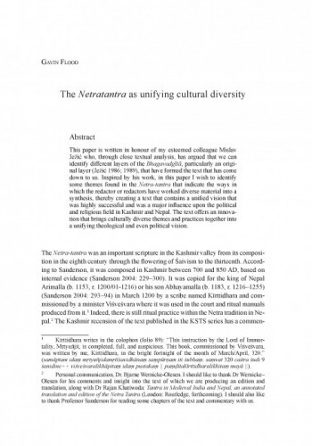 The Netratantra as unifying cultural diversity / Gavin Flood