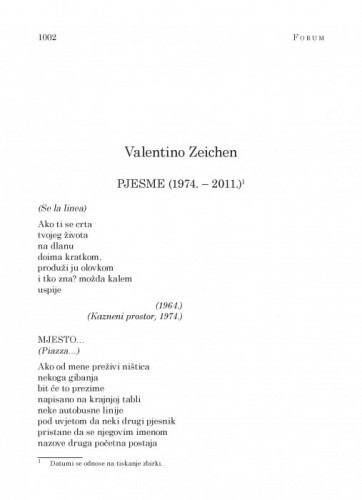 Pjesme (1974.-2011.) / Valentino Zeichen ; odabir i prijevod Mladen Machiedo