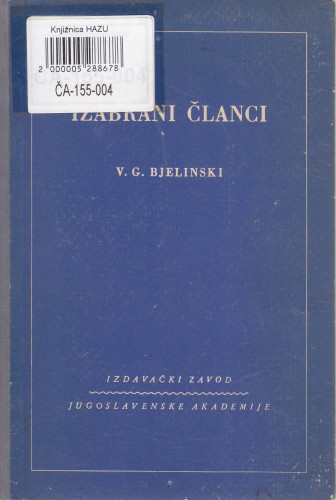 Izabrani članci / Visarion G. Bjelinski ; preveli Mato i Anđelko Malinar