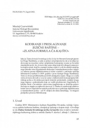 Kodiranje i preslagivanje jezične baštine - »Zlatna formula ča-kaj-što« / Maciej Czerwiński