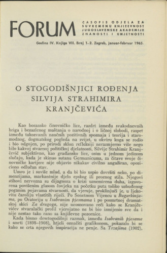 O stogodišnjici rođenja Silvija Strahimira Kranjčevića / M. Krleža
