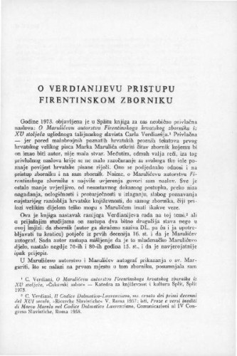 O Verdianijevu pristupu Firentinskom zborniku / D. Malić