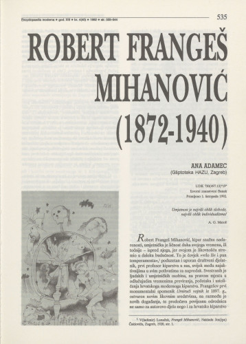 Robert Frangeš Mihanović : (1872-1940) / Ana  Adamec