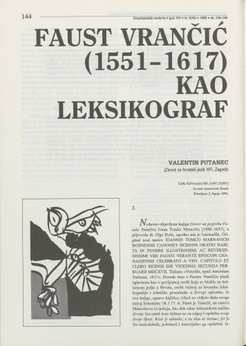Faust Vrančić (1551-1617) kao leksikograf / Valentin Putanec