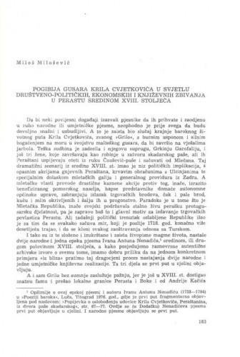 Pogibija gusara Krila Cvjetkovića u svjetlu društveno-političkih, ekonomskih i književnih zbivanja u Perastu sredinom XVIII stoljeća / Miloš Milošević
