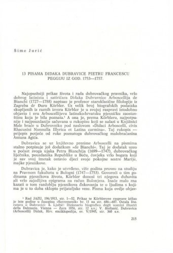 13 pisama Didaka Dubravice Pietru Francescu Peggiju iz god. 1753-1757. / Šime Jurić
