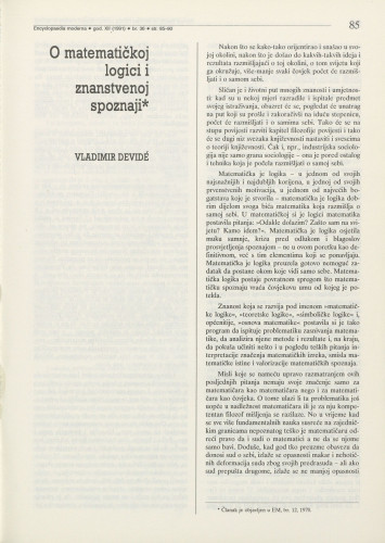 O matematičkoj logici i znanstvenoj spoznaji / Vladimir Devidé