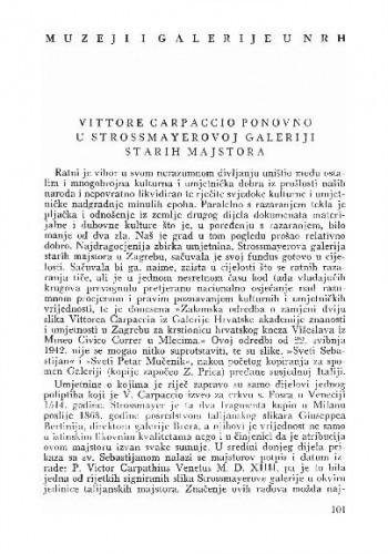 Vittore Carpaccio ponovno u Strossmayerovoj galeriji starih majstora / Veno Zlamalik