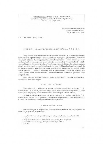 Pogled u frazeologiju Reljkovićeva Satira / Ljiljana Kolenić