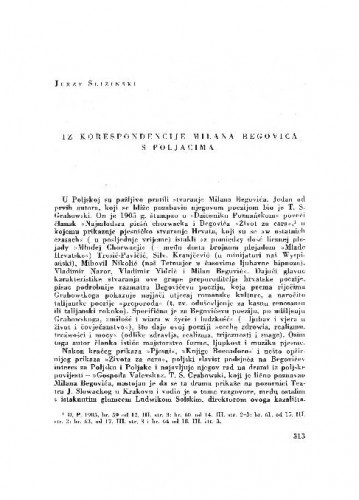 Iz korespondencije Milana Begovića s Poljacima / Jerzy Slizinski