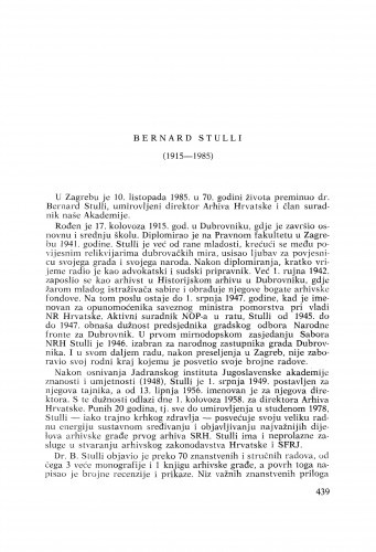Bernard Stulli (1915-1985) : [nekrolozi] / Hodimir Sirotković