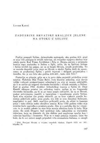 Zadužbine hrvatske kraljice Jelene na Otoku u Solinu / L. Katić