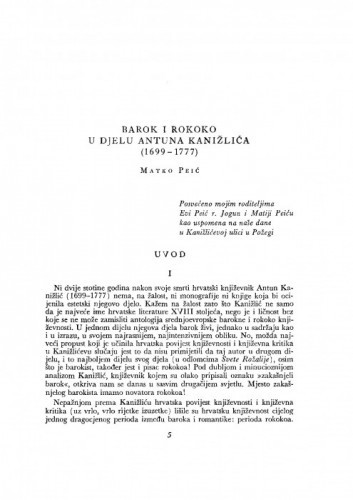 Barok i rokoko u djelu Antuna Kanižlića (1699-1777) / M. Peić