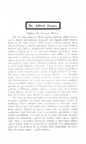 Dr. Alfred Jensen : [nekrolog] / F. Bučar