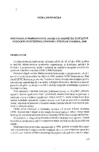 Protokol o pripravnosti, akciji i suradnji za slučajeve nezgode onečišćenja opasnim i štetnim tvarima, 2000. : Predgovor [komentar uz prijevod] / Dino Pinjo