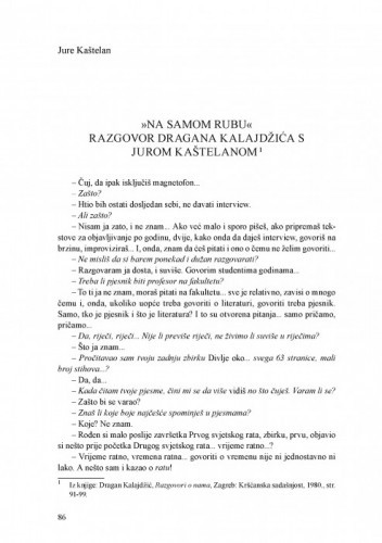 »Na samom rubu.« Razgovor Dragana Kalajdžića s Jurom Kaštelanom / Jure Kaštelan
