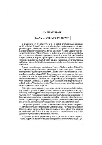 In memoriam Prof. dr. sc. Velimir Filipović / Aleksandar Bravar