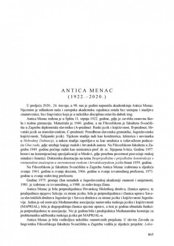 Antica Menac (1922.-2020.) : [nekrolog] / Željka Fink