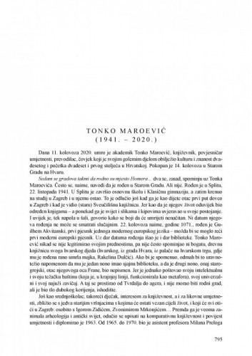 Tonko Maroević (1941.-2020.) : [nekrolog] / Željka Čorak