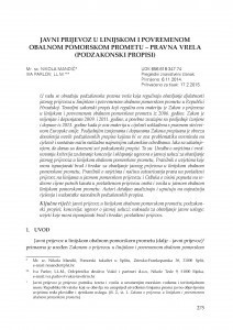 Javni prijevoz u linijskom i povremenom obalnom pomorskom prometu - pravna vrela (podzakonski propisi) / Nikola Mandić ; Iva Parlov