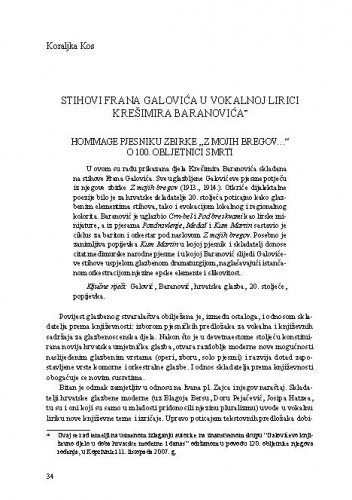Stihovi Frana Galovića u vokalnoj lirici Krešimira Baranovića : hommage pjesniku zbirke 
