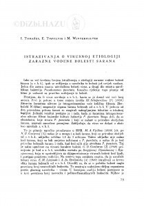Istraživanja o virusnoj etiologiji zarazne vodene bolesti šarana / J. Tomašec, E. Topolnik i M. Winterhalter