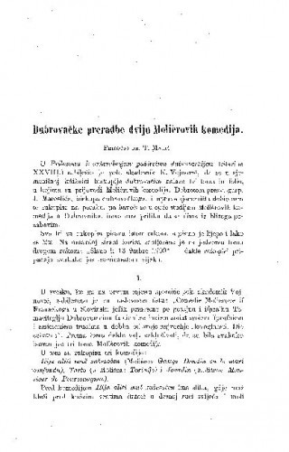 Dubrovačke preradbe dviju Molierovih komedija / Tomo Matić