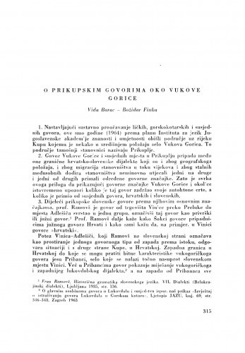 O prikupskim govorima oko Vukove Gorice / V. Barac i B. Finka