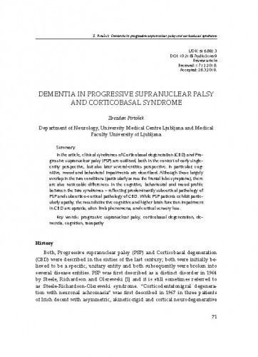 Dementia in progressive supranuclear palsy and corticobasal syndrome / Zvezdan Pirtošek