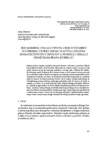 Jesu li imena ovaca i ovnova crne ovce među zoonimima u djelu Imena vlastita i splošna domaćih životin u Hrvatov a ponekle i Srbalj s primětbami Frana Kurelca? / Joža Horvat