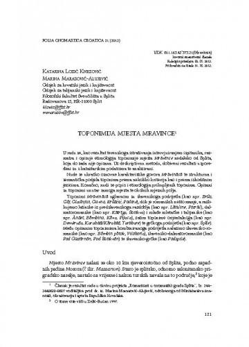 Toponimija mjesta Mravince / Katarina Lozić Knezović, Marina Marasović-Alujević
