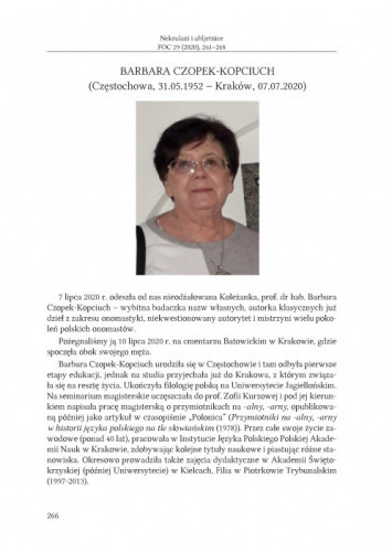 Barbara Czopek-Kopciuch (Częstochowa, 31.05.1952 – Kraków, 07.07.2020) : in memoriam / Urszula Bijak