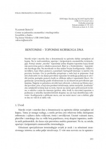 Bentonimi – toponimi morskoga dna / Vladimir Skračić