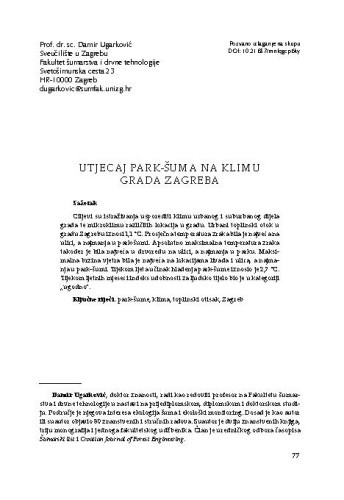 Utjecaj park-šuma na klimu grada Zagreba / Damir Ugarković