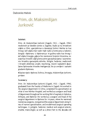 Prim. dr. Maksimilijan Jurković / Dubravko Habek