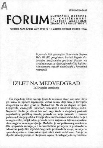 Izlet na Medvedgrad : iz Hrvatske tetralogije / Ivan Supek