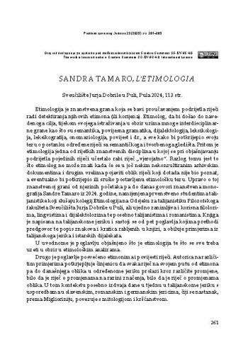 Sandra Tamaro, L’etimologia, Sveučilište Jurja Dobrile u Puli, Pula 2024 : [prikaz] / Nina Spicijarić Paškvan