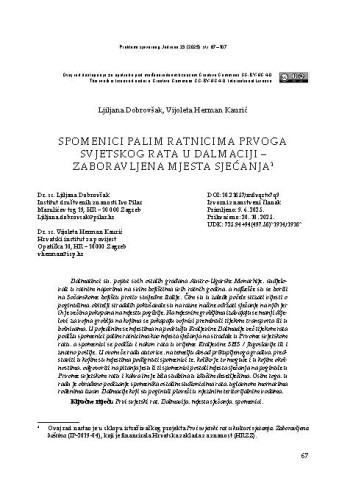 Spomenici palim ratnicima Prvoga svjetskog rata - zaboravljena mjesta sjećanja / Ljiljana Dobrovšak, Vijoleta Herman Kaurić